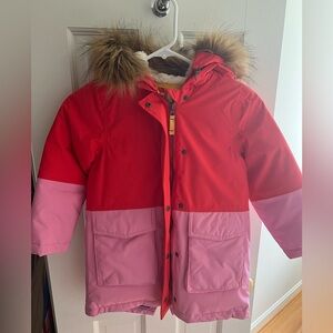 Mini Boden Red and Pink Kids Puffer Jacket